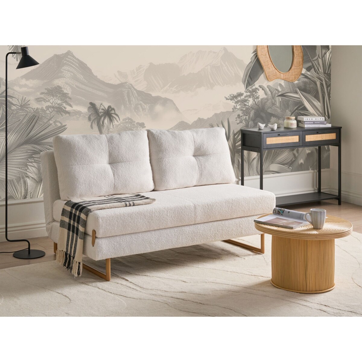 Sofa rozkładana dla 3 osób JERSLEV Boucle Złamana biel