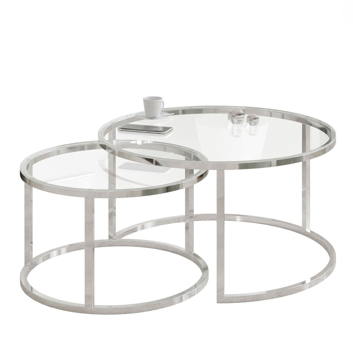 Okrągły stolik kawowy CIRI 2w1 chrom szklany blat