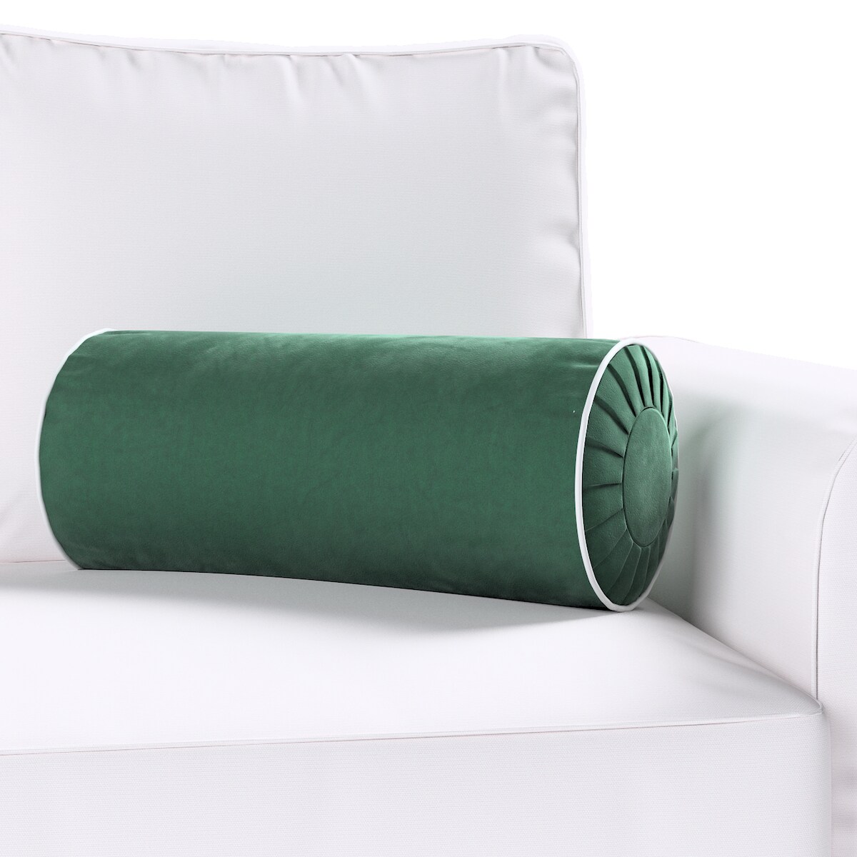Poduszka wałek z zakładkami z lamówką, ciemny zielony, Ø20 x 50 cm, Velvet