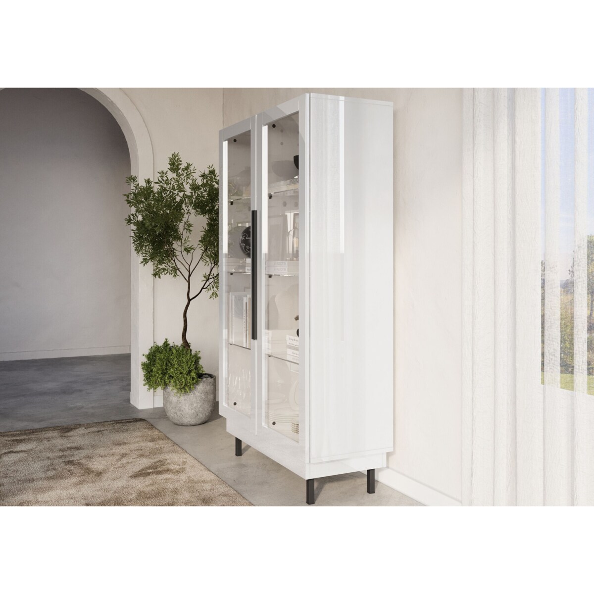 Elegancka biała witryna Dancan ARTEMISA ze złotymi dodatkami / szer. 100 cm