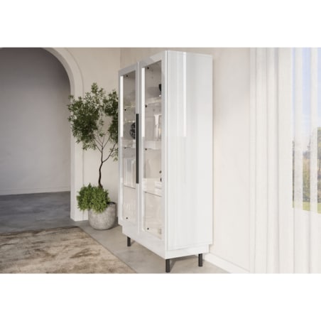 Elegancka biała witryna Dancan ARTEMISA ze złotymi dodatkami / szer. 100 cm