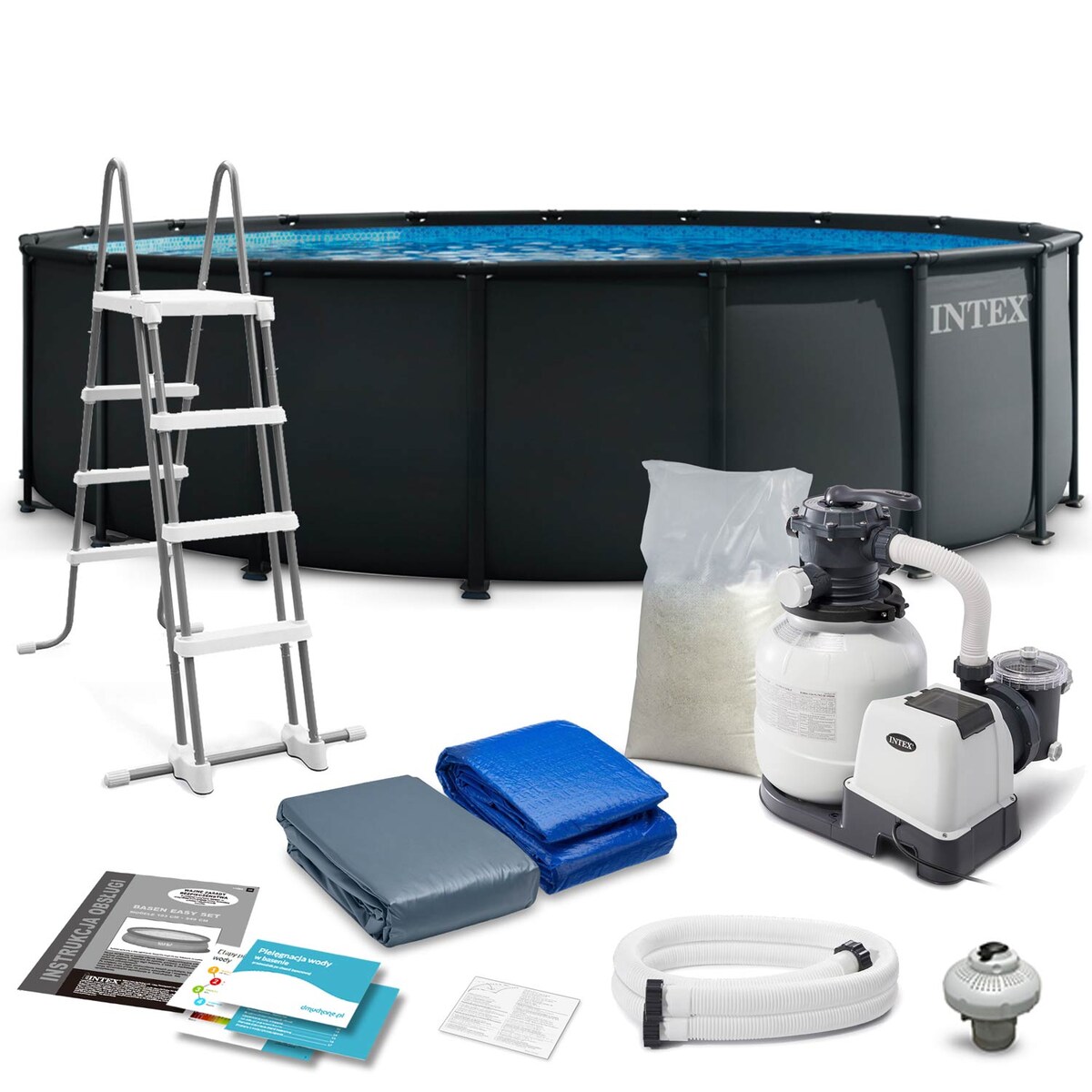 Basen stelażowy ogrodowy Intex 26330ND-6W1 okrągły 549x132cm pompa + piasek drabinka model 2026