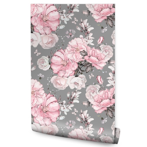 Tapeta pastelowe kwiaty róże liście natura