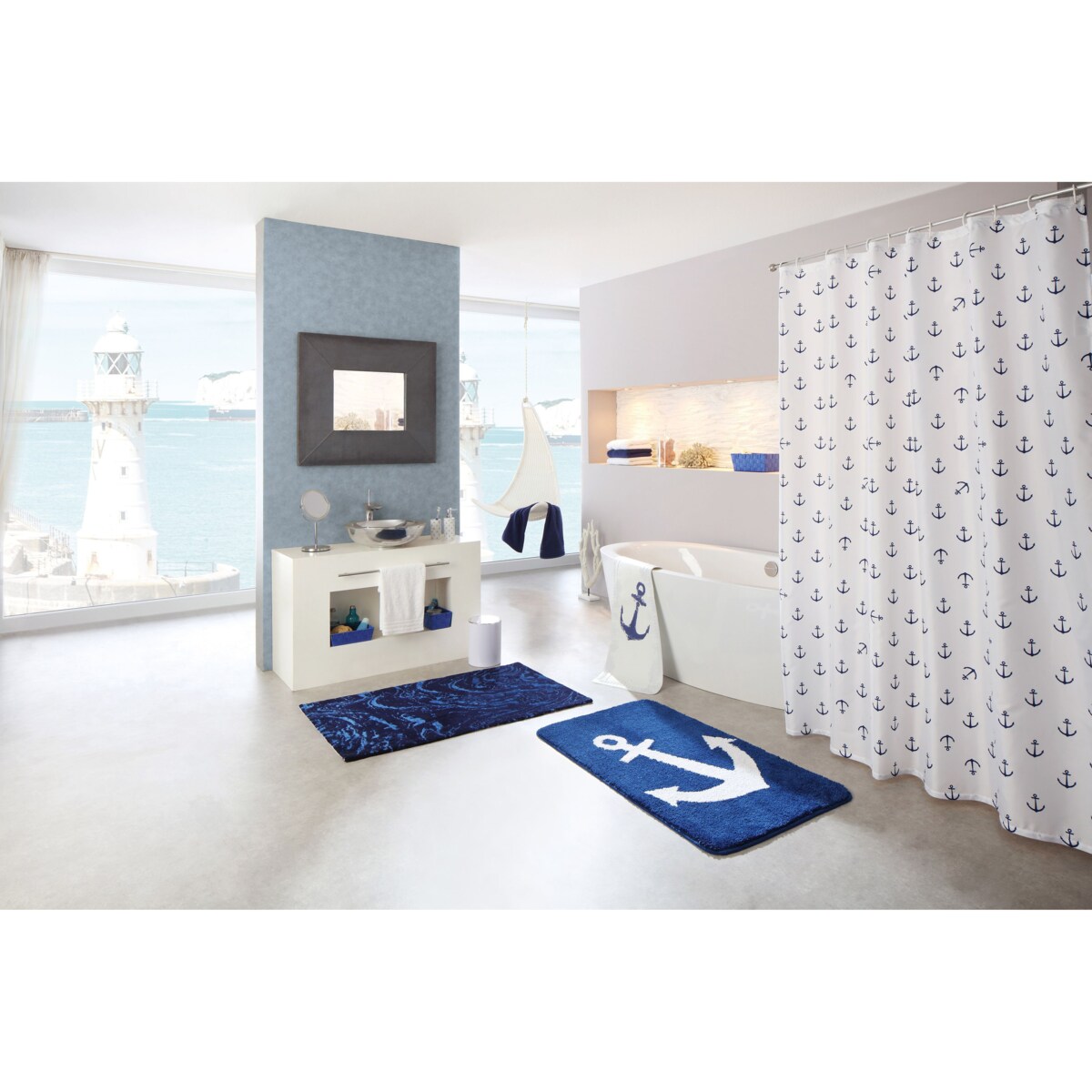 Kleine Wolke Anchor Tekstylna Zasłona prysznicowa niebieski 240x180 cm