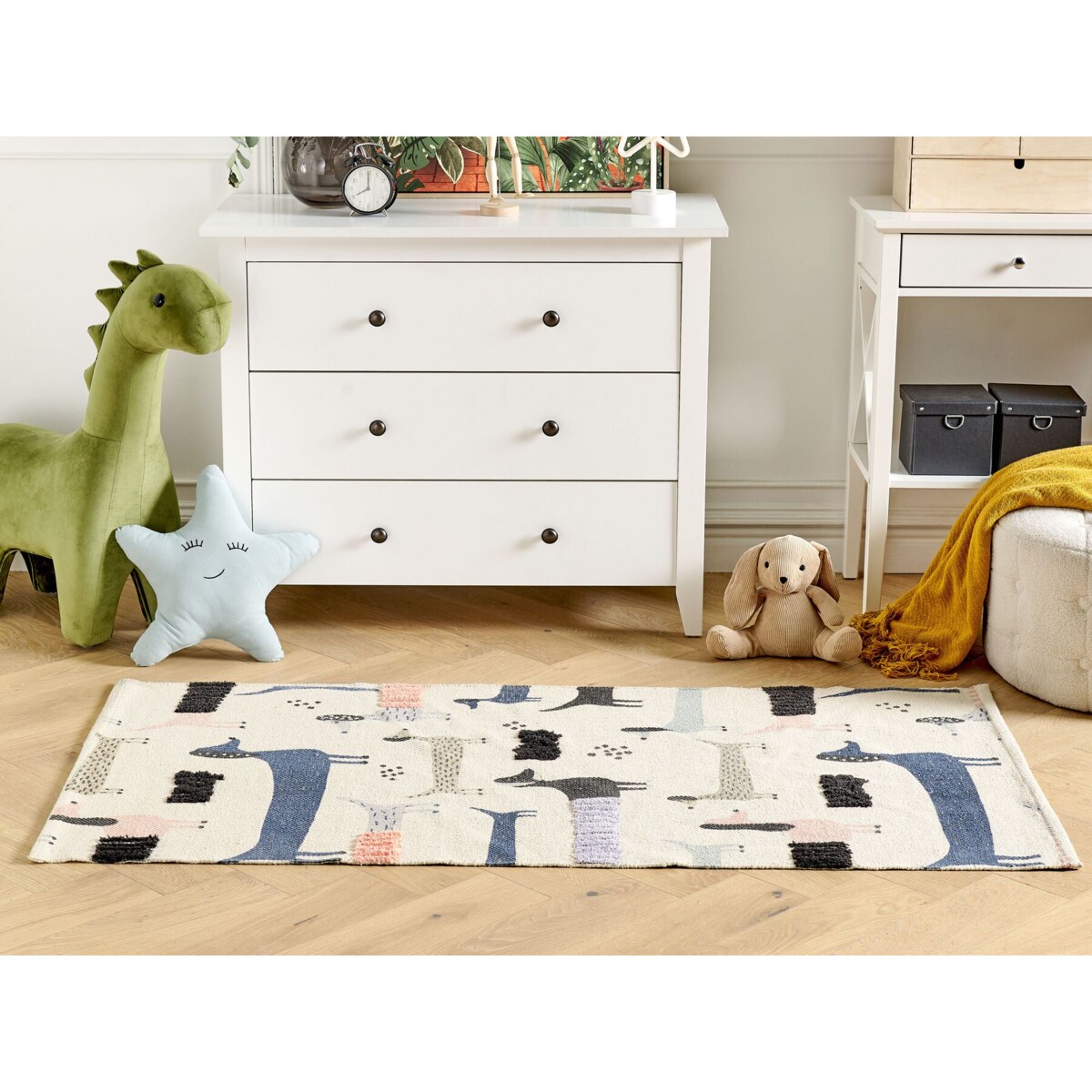 Dywan dziecięcy bawełniany wzór w psy 80 x 150 cm wielokolorowy TEMIAJ