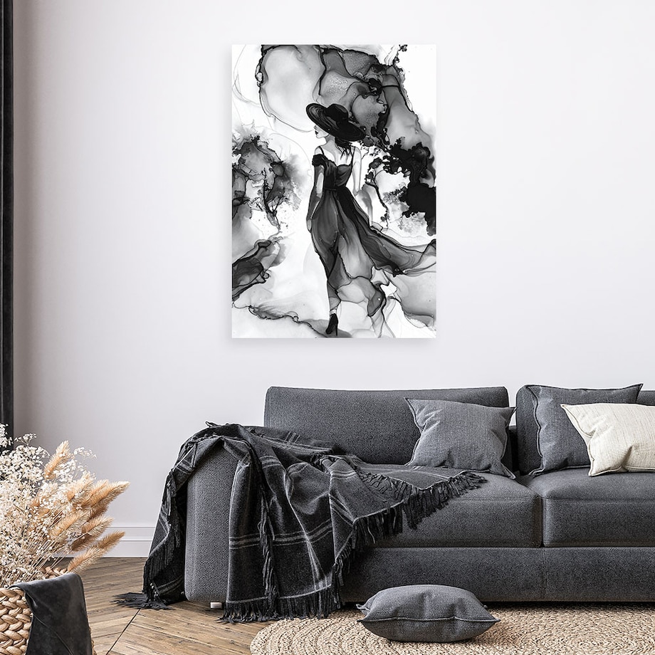 Obraz czarno biały do salonu sypialni, Kobieta abstrakcja atrament 80x120
