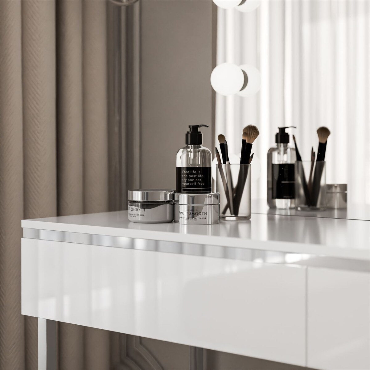 Toaletka kosmetyczna AURORA SILVER ELITE z lustrem biały połysk