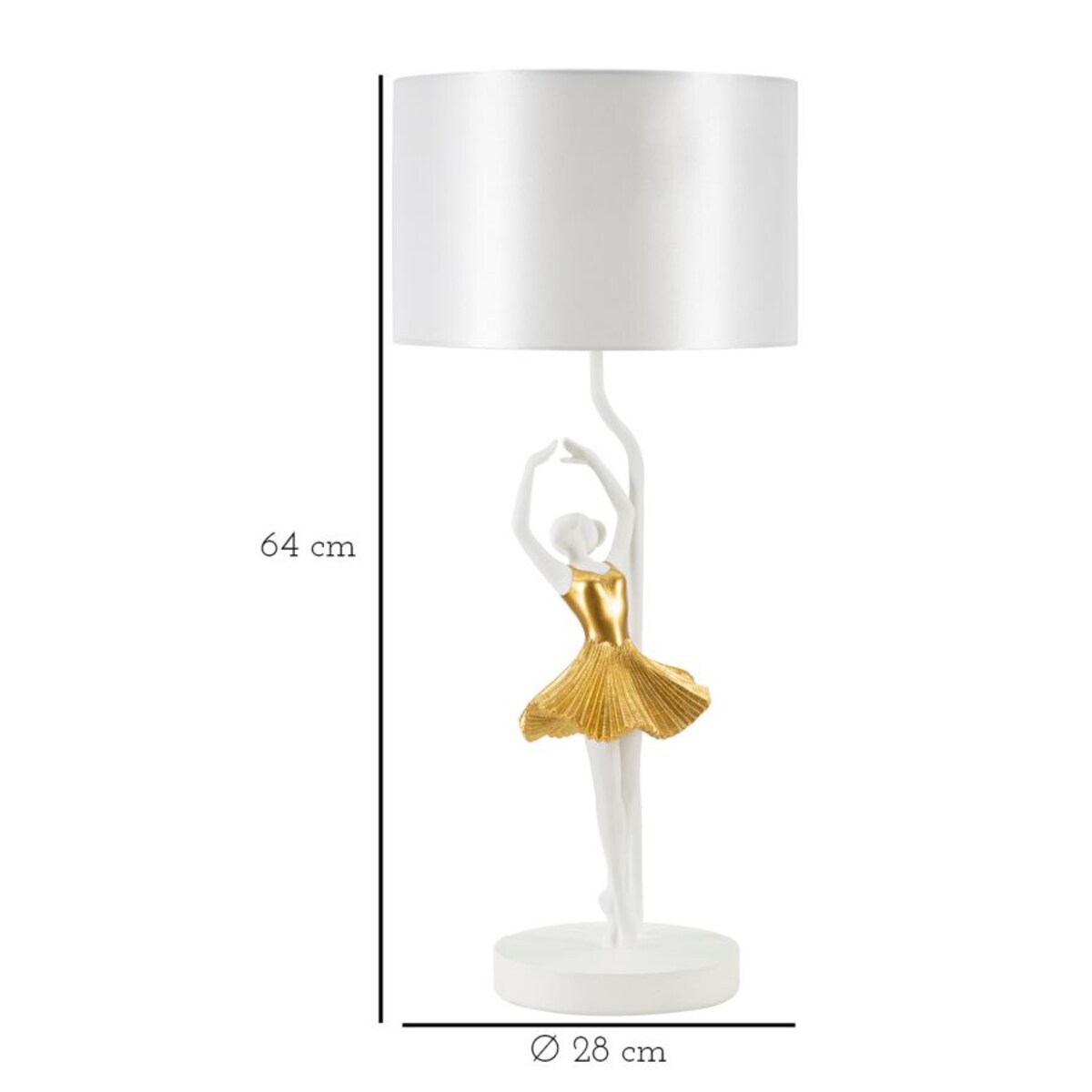 Lampa stołowa Dancer, kolor złoty i biały, żywica syntetyczna i żelazo, 28 x 28 x 64 cm, 1 x E27, max. 40 W, do salonu i sypialni, Mauro Ferretti