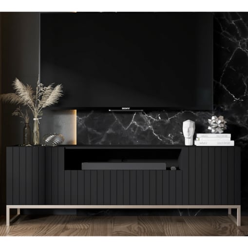 Szafka RTV Glamour Nowoczesna Komoda RTV Glamour Czarny Mat 150 cm