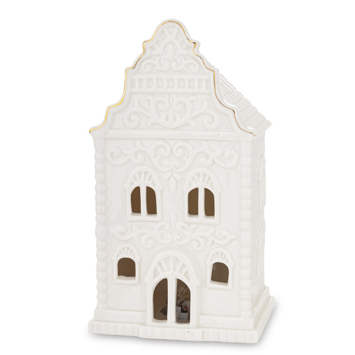 Ceramiczny biały domek LED 19x10,5 cm ADANI