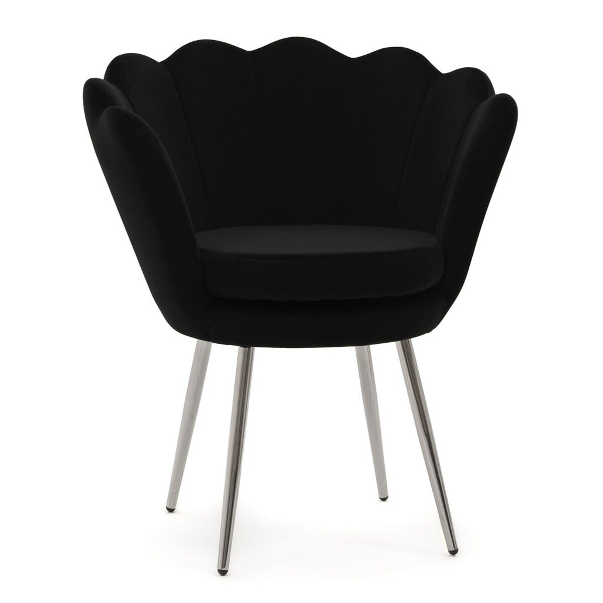 KRZESŁO WELUROWE SHELL MUSZELKA CZARNA NOGI SREBRNE GLAMOUR DO SALONU CHROM