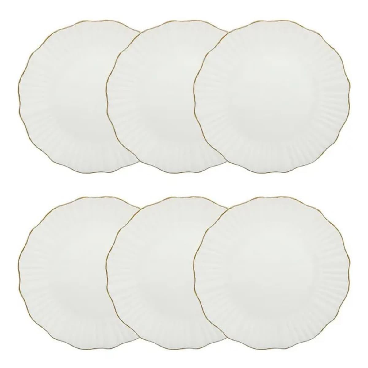 Komplet 6 porcelanowych talerzy deserowych, białe ze złotem, Daphné, 20 cm