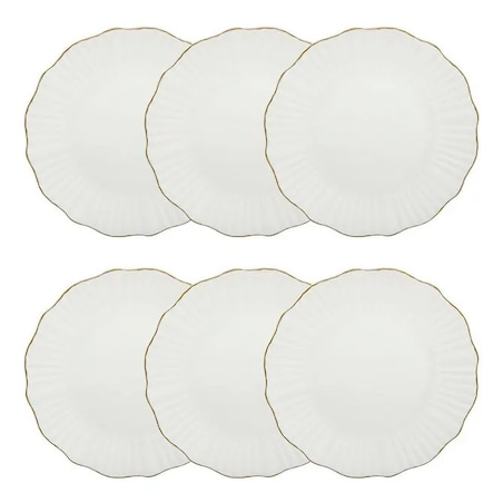 Komplet 6 porcelanowych talerzy deserowych, białe ze złotem, Daphné, 20 cm