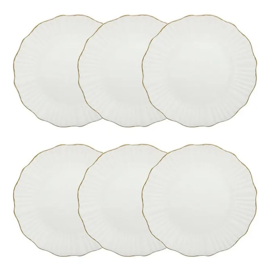 Komplet 6 porcelanowych talerzy deserowych, białe ze złotem, Daphné, 20 cm
