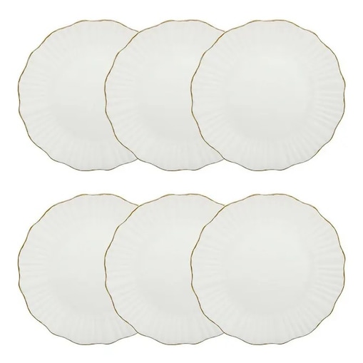 Komplet 6 porcelanowych talerzy deserowych, białe ze złotem, Daphné, 20 cm