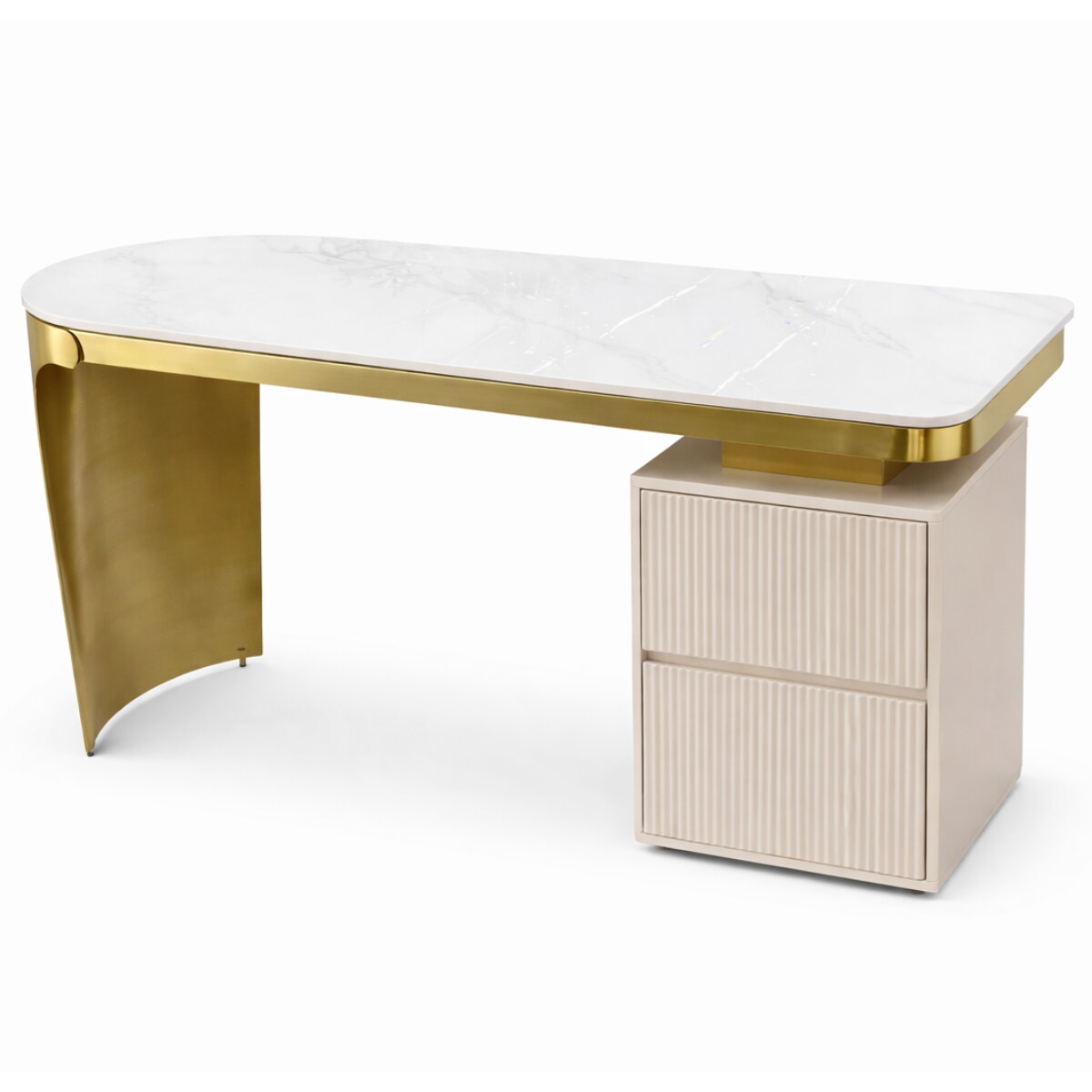 Biurko Matrix Premium – kaszmirowo złote biurko Glamour z kamiennym blatem