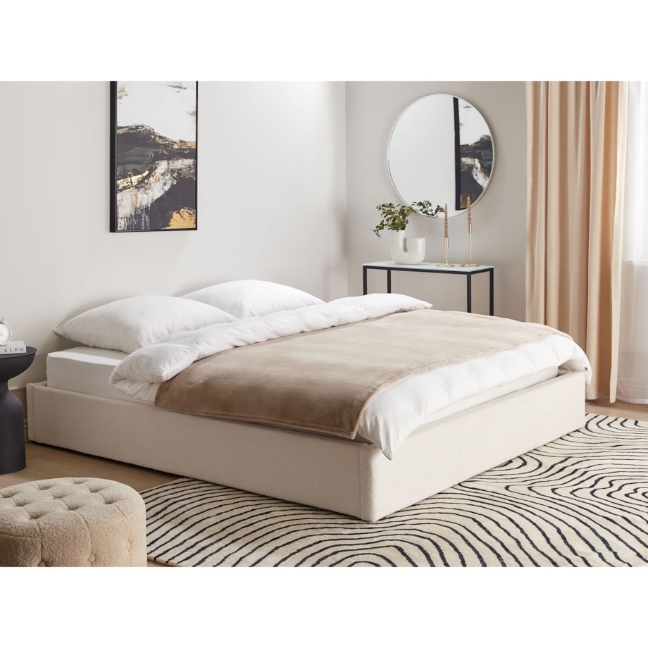 Łóżko z pojemnikiem boucle 180 x 200 cm złamana biel DINAN