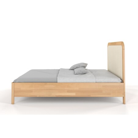 Tapicerowane łóżko drewniane bukowe Visby MODENA BC z wysokim zagłówkiem / 160x200 cm, kolor naturalny, zagłówek Casablanca 2301 (skrzynia na pościel)