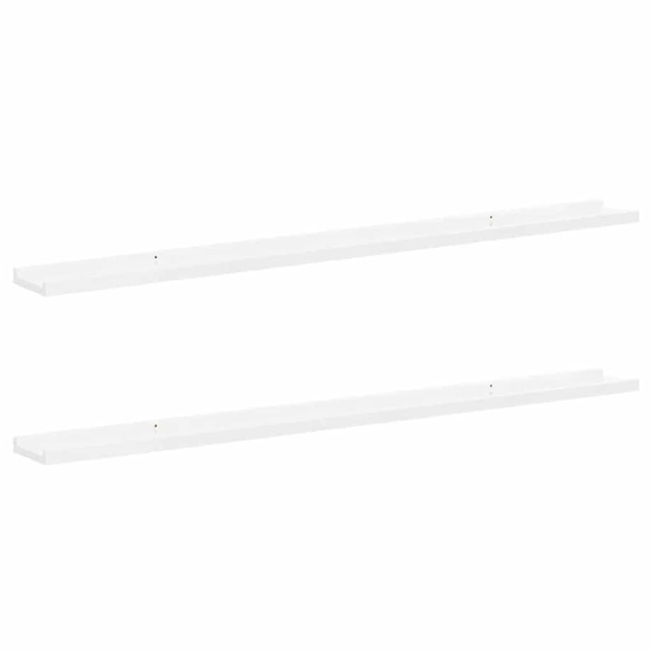 vidaXL Półki ścienne, 2 szt., wysoki połysk, białe, 115x9x3 cm