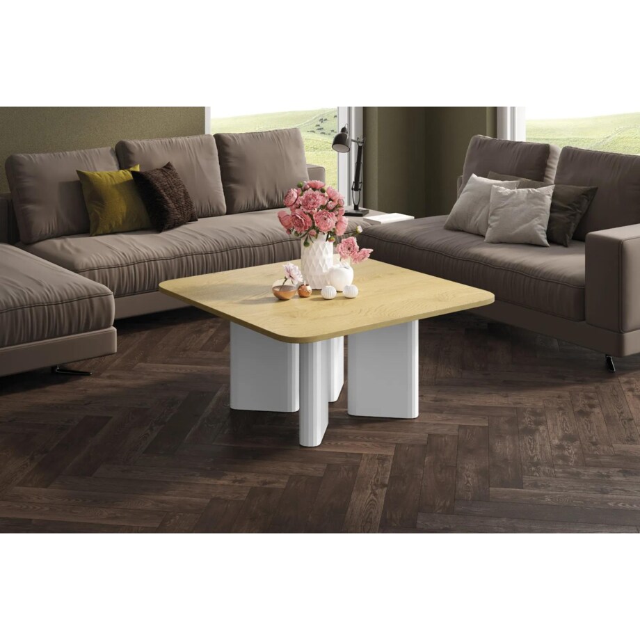 Stolik kawowy DIVERSO 80x80 dąb artisan/biały połysk