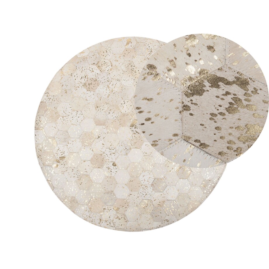 Dywan patchwork okrągły skórzany ⌀ 140 cm beżowy ZEYTIN
