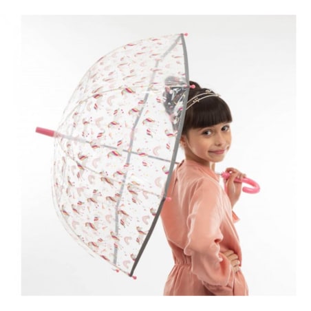 Długi parasol młodzieżowy przezroczysty, jednorożec