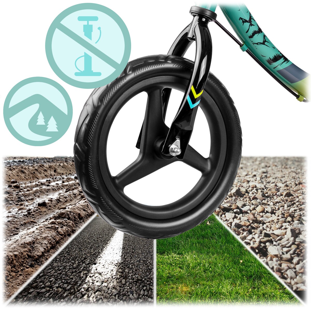 Rowerek biegowy dla dzieci rower dziecięcy lekki Fun Adventure Ricokids zielono-czarny