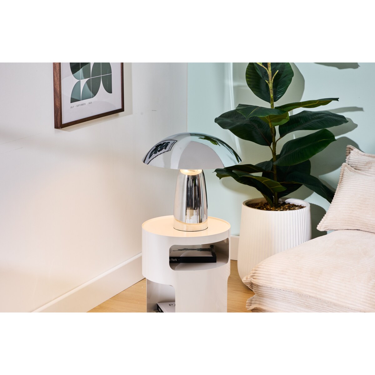 Lampa nocna grzybek OMIA, srebrna, wys. 34 cm