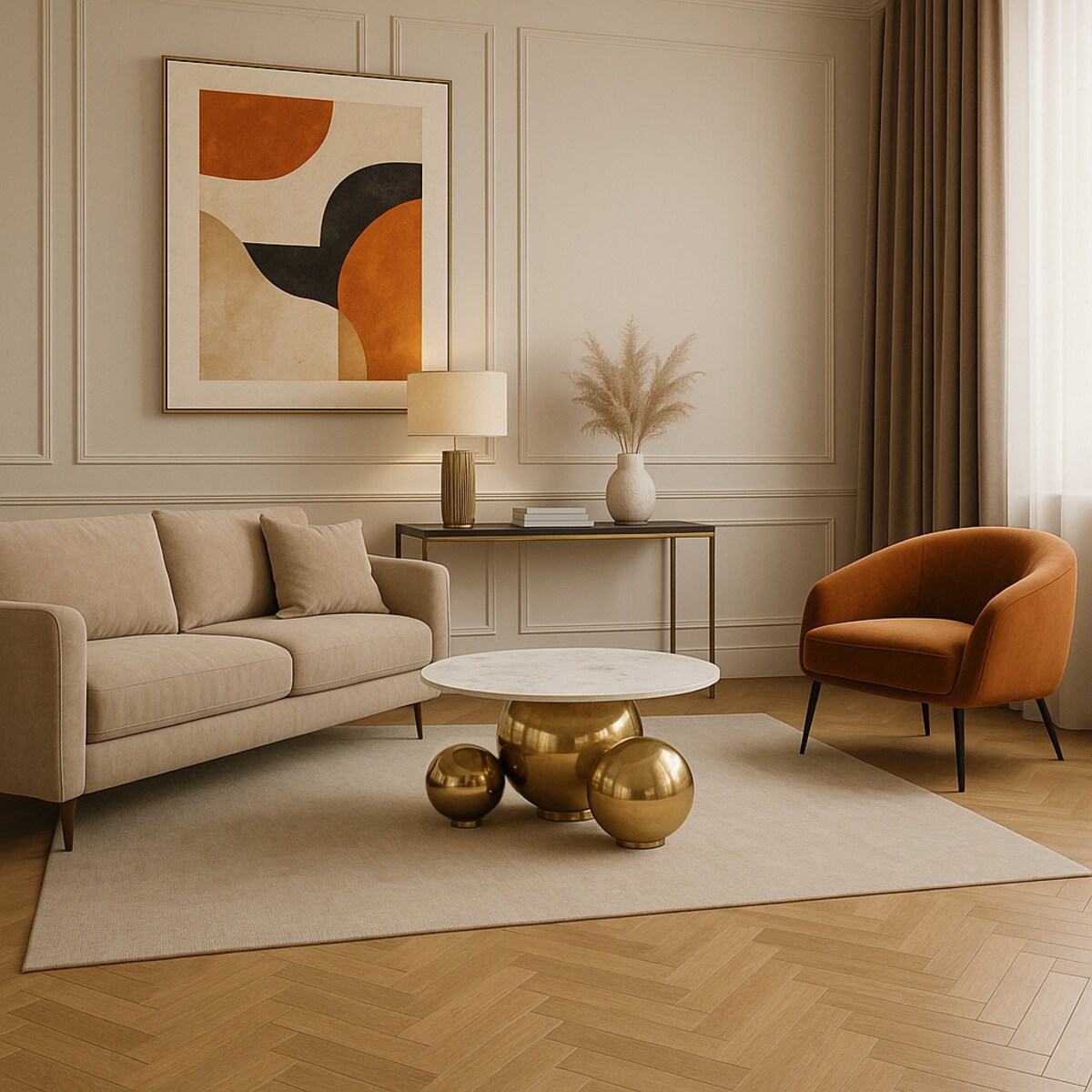 Złoty stolik kawowy Premium Milenio z kamiennym blatem marmurkowym Trio 80x45