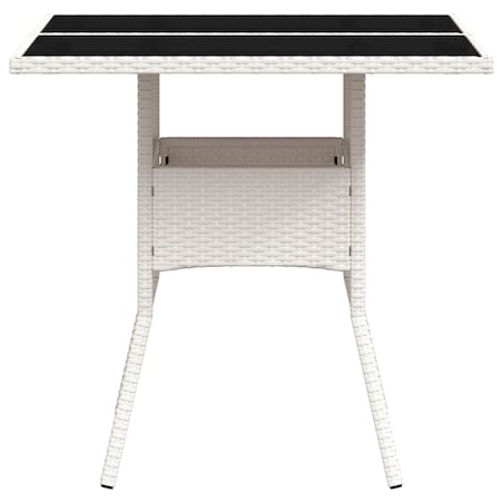 vidaXL Stół ogrodowy ze szklanym blatem, biały 80x80x75 cm, polirattan