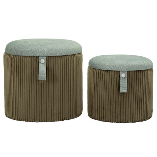 Pufa 2 szt. ze schowkiem 38x38x38 i 28x32x32 cm MONTANA zielona