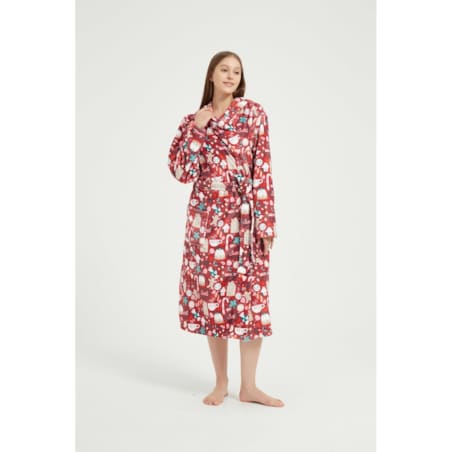 Szlafrok z Kapturem PAULO Świąteczny Czerwony S/M