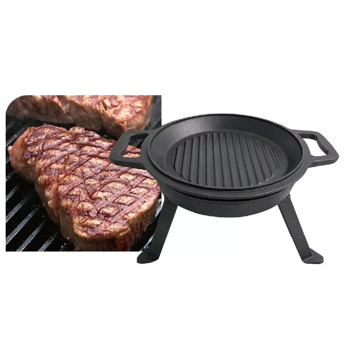 Kociołek żeliwny myśliwski 10L z patelnią grill 2 w 1 KINGHOFF