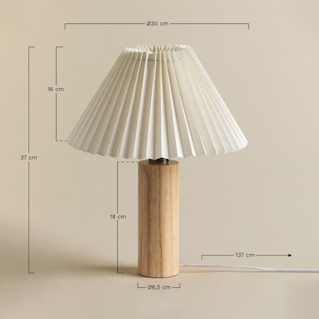 Lampa stołowa z drewna kauczukowego Plisse 37 cm