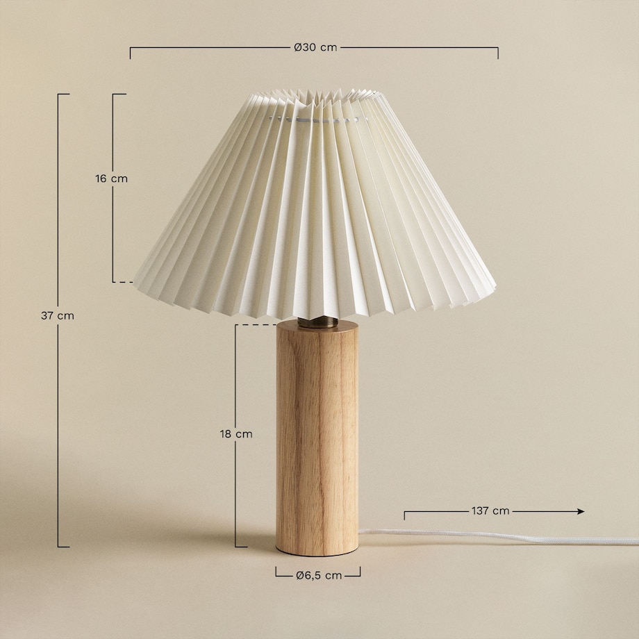 Lampa stołowa z drewna kauczukowego Plisse 37 cm