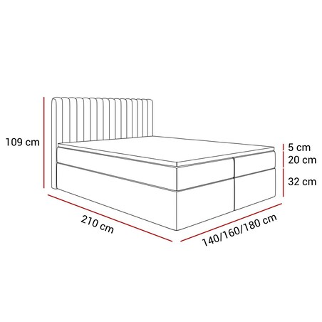 Łóżko kontynentalne JANELLE z materacem bonellowym, 140x200, RV 215, topper