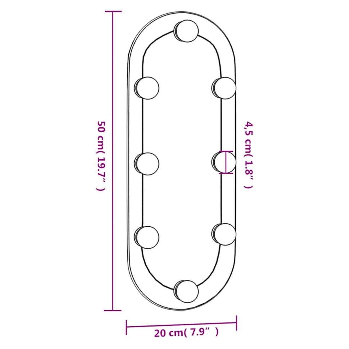 vidaXL Lustro ścienne z LED, 20x50 cm, szklane, owalne