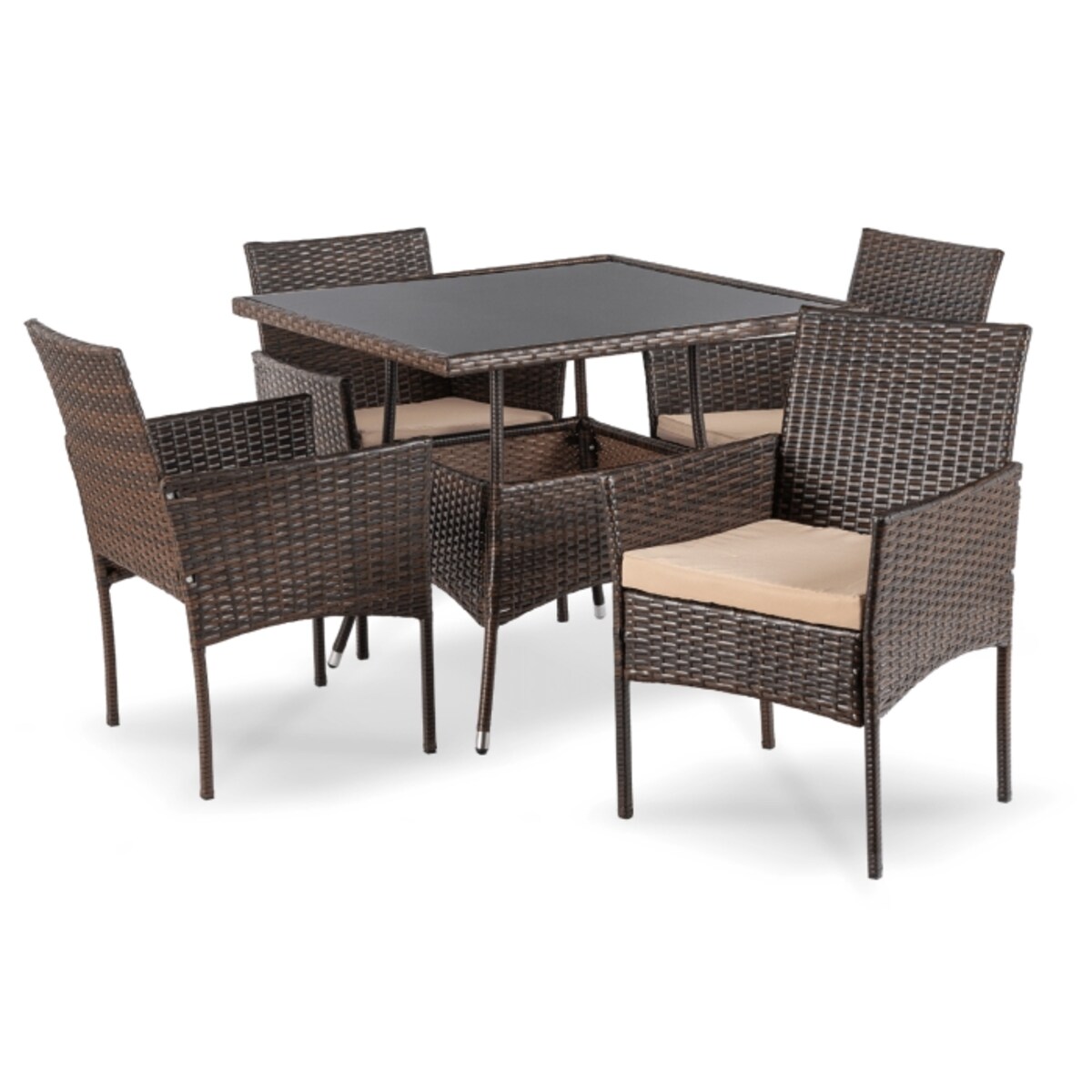 Zestaw Mebli Ogrodowych Na Taras Ogród Stół + 4x Krzesło Brązowy Beż MORADO