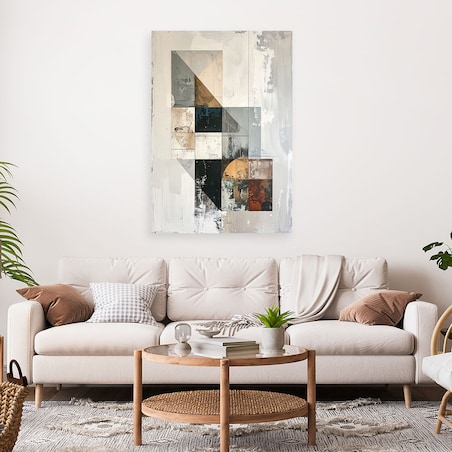 Obraz do salonu sypialni biura loftu, Nowoczesna Abstrakcja geometryczna w beżowo kolorach 60x90 cm