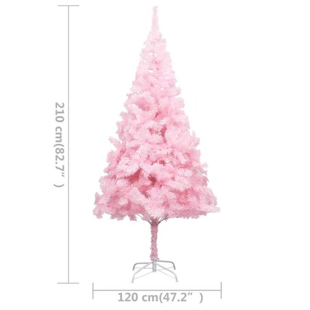 vidaXL Sztuczna choinka z lampkami i bombkami, różowa, 210 cm, PVC