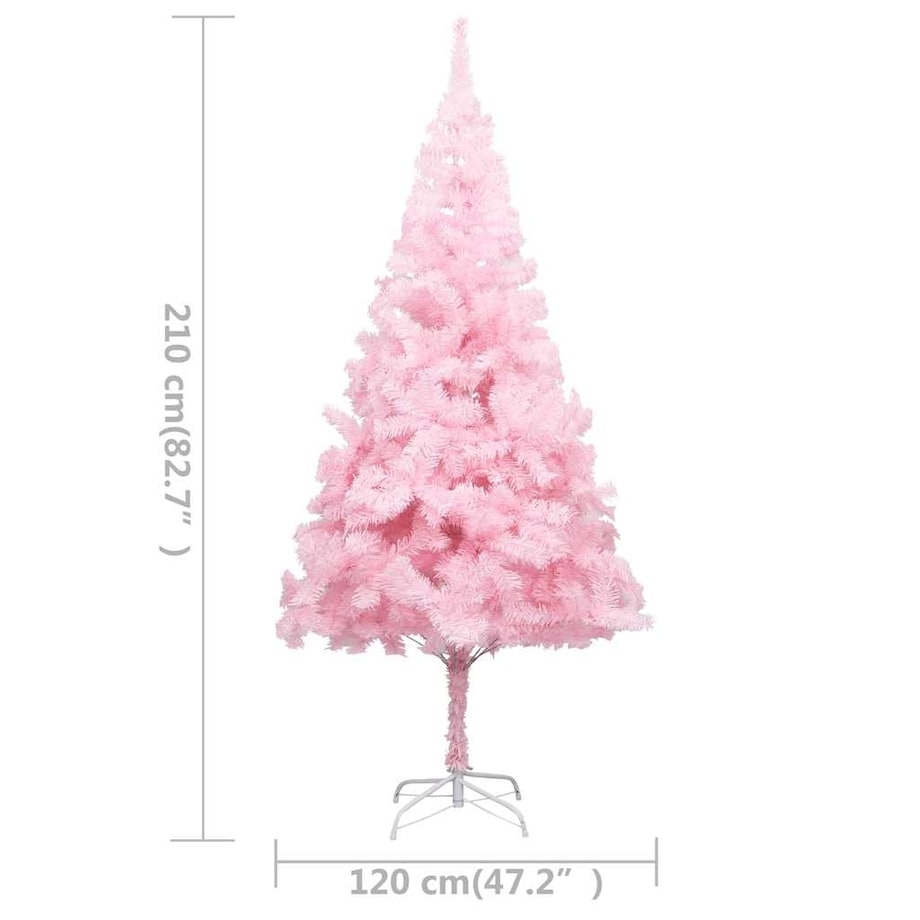 vidaXL Sztuczna choinka z lampkami i bombkami, różowa, 210 cm, PVC