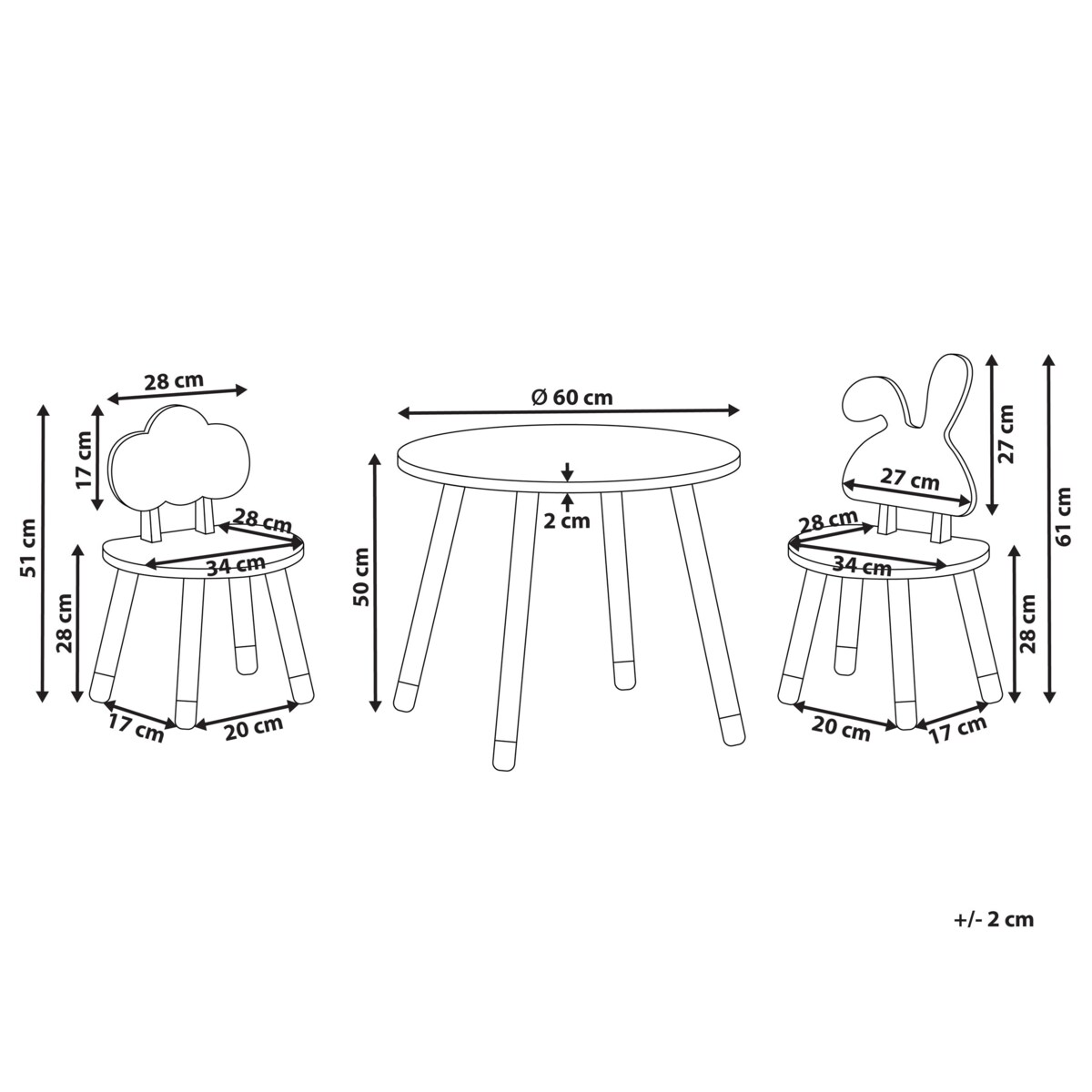 Zestaw dla dzieci stół i 2 krzesła jasne drewno z białym ROBIN