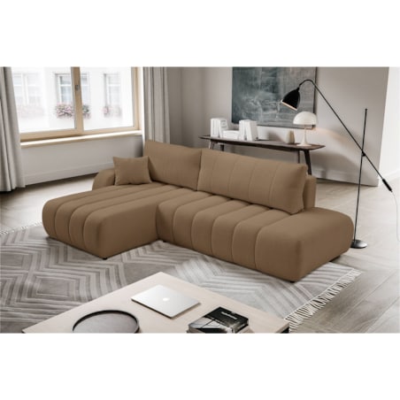 Narożnik z funkcją spania ALOO, lewostronny, tkanina boucle-brązowa