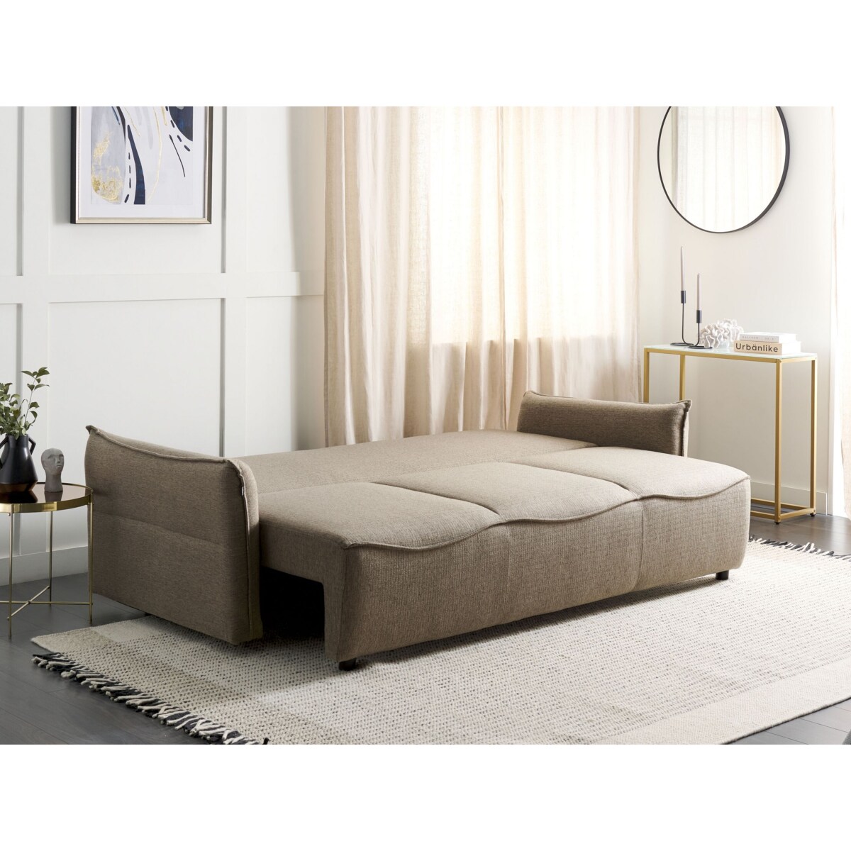 Sofa rozkładana z pojemnikiem brązowa KRAMA