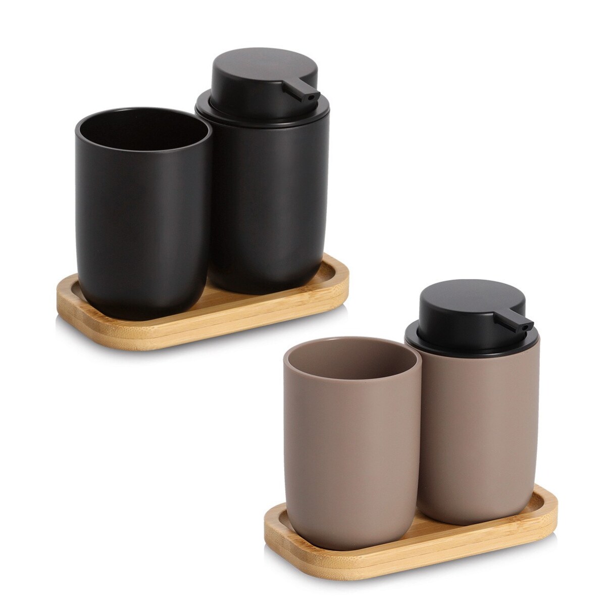 Komplet łazienkowy dozownik 280 ml i kubek z podstawką 13,5x16,5x9 cm ZEFIR brązowy