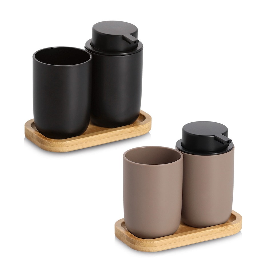 Komplet łazienkowy dozownik 280 ml i kubek z podstawką 13,5x16,5x9 cm ZEFIR brązowy