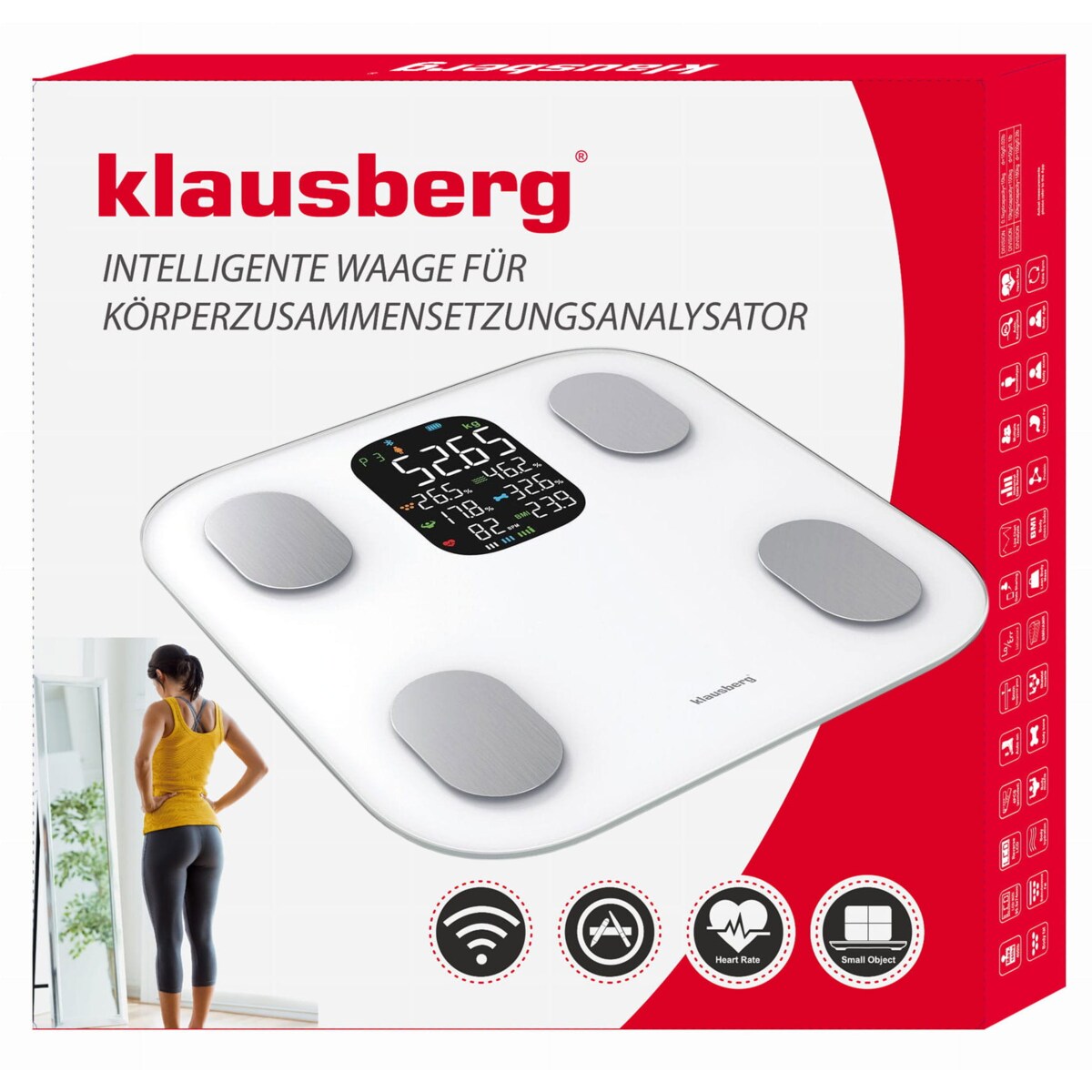 Waga łazienkowa z pomiarem tkanki tłuszczowej i składu ciała, Smart, BT, KLAUSBERG biała
