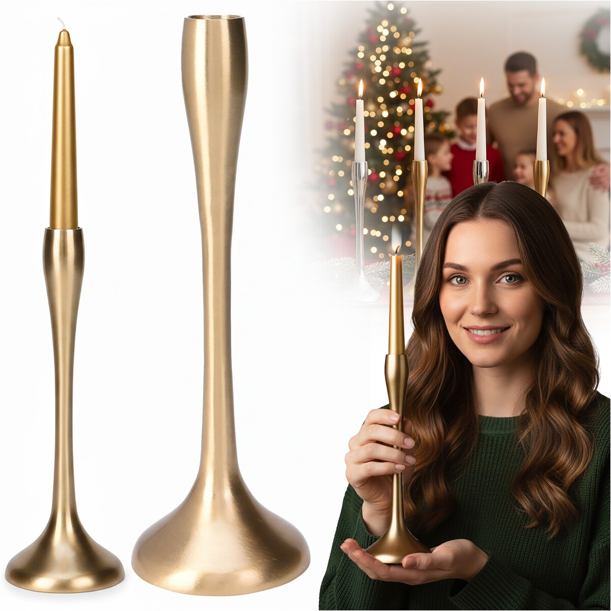 Świecznik Metalowy Pojedynczy Na Świecę Świeczki Świąteczny Glamour 25,5 Cm