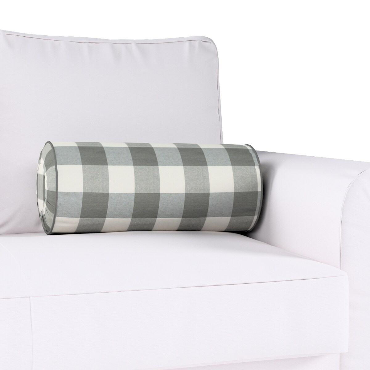Poduszka wałek z zakładkami, szaro-biała krata (5,5x5,5cm), Ø20 x 50 cm, Quadro