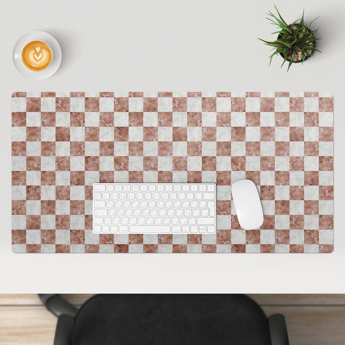 Brązowa mata na biurko Marmurowa szachownica, 90x45 cm